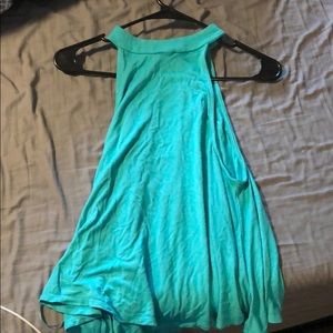 High/halter neck button back turquoise tank top
